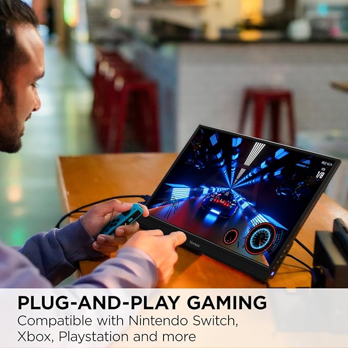 ViewSonic VX1654 16 Inch 1080p Portable Gaming Monitor, IPS Display with 144Hz for Smooth Mobile Workspaces and Fast-Action Gaming, Built-in Stand, 60W USB-C, and Mini HDMI Inputs