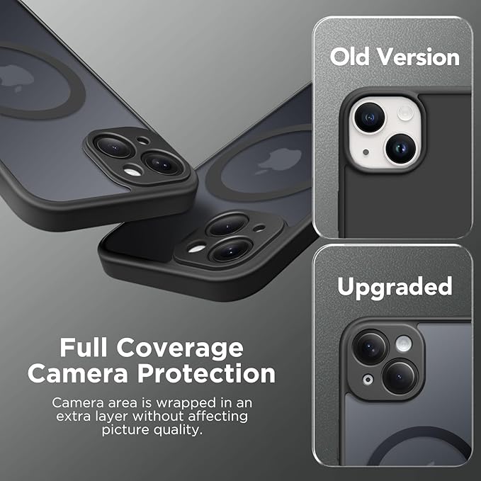 CAPRARO Magnetic for iPhone 14 Case, [Compatible with MagSafe] [Full Camera Protection] Shockproof Protective Slim Translucent Matte Phone Case for iPhone 14 6.1'', Black