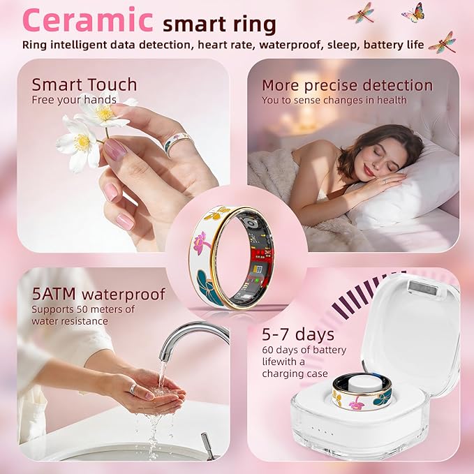 Smart Ring Health Tracker, Men & Women, Featuring a Heart Rate Monitor, Sleep Tracker, 8 Exercise Modes, Step Counter, IP68 Waterproof(White, 9)
