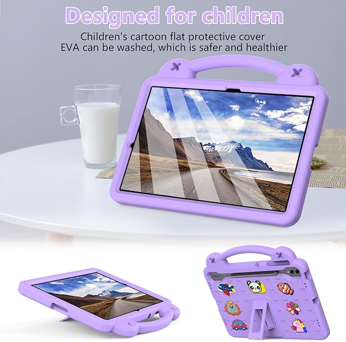 AKABEILA Compatible with Samsung Galaxy Tab S7 FE 12.4(2021)/Tab S7 Plus(2020)/Tab S8 Plus(2022) 12.4/Tab S9 Plus(2023) 12.4 Tablet Case, Shoulder Strap & Pen Tray for Girl Kid Gift Light Purple
