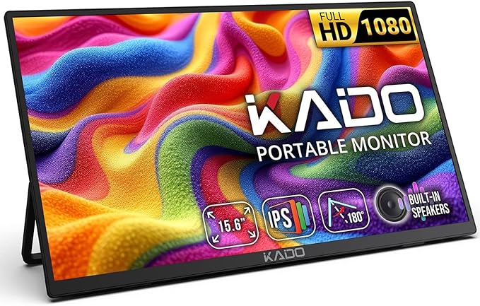 Kado 15.6 Inch FHD Portable Monitor for Laptop, 1080p Second Display IPS 1920x1080 HDMI USB-C Laptop Screen Extender, 180° Kickstand for PC, Mac, Dex, Tablet, Xbox, PS4/PS5, Switch