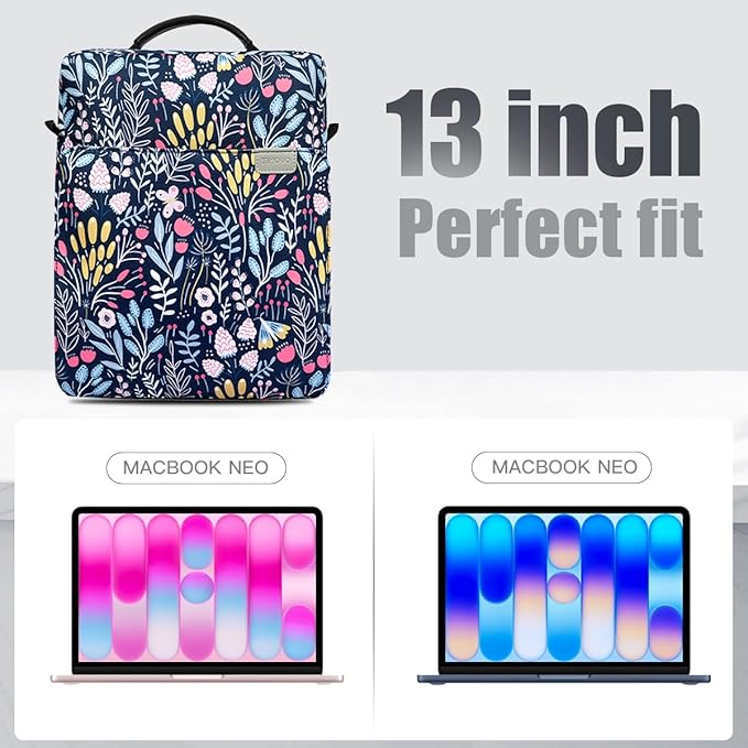 TiMOVO Laptop Sleeve Bag for MacBook Neo 13 inch 2026 Model A3404 with A18 Pro Chip, Handle Carrying Case with Shoulder Strap, Colorful Flower