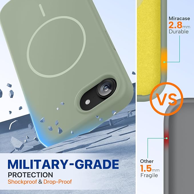 Miracase Magnetic for iPhone 17e Case & iPhone 16e Case, [Soft Anti-Scratch Microfiber Lining], Compatible with MagSafe, Silicone Shockproof Drop Protection Phone Case for iPhone 17e/16e, Patina Green