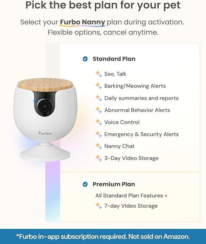 Furbo Mini Pet Camera [Subscription Required] Unlock Camera w/Paid Plan: Home Security with Dog & Cat Safety Alerts, 2-Way Audio, Mountable Smart Cam (Low Risk, 3mo Min. Cancel Anytime)