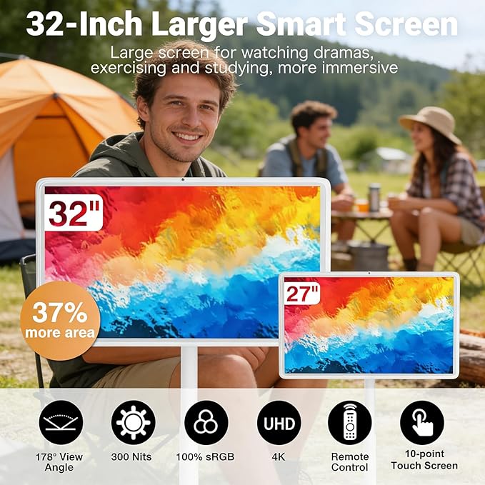 1080p/4k Smart Portable Wireless Touch Screen TV on Wheels,Portable Touch Screen Monitor,8+128G,with 21.5in/27in/32in Large Display 32in(4k)