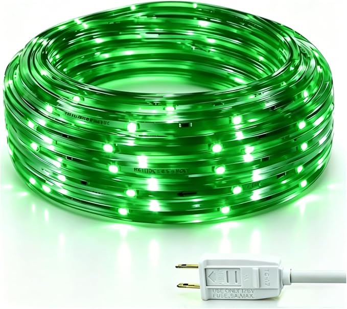LED Rope Lights, 16.4 Feet Green Flat Flexible Strip Light, Plug in Novelty Lighting, Connectable and Waterproof for Home Christmas Holiday Garden Patio Party Decoration