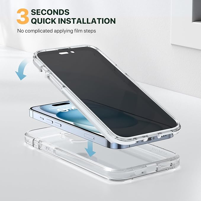 Diaclara Designed for iPhone 15 Case, Full Body Rugged Case with Privacy Built-in Touch Sensitive Anti-Scratch Screen Protector, with Camera Lens Protector for iPhone 15 6.1", Clear