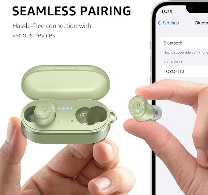TOZO T10 Bluetooth 5.3 Wireless Earbuds, Deep Bass Stereo, 55H Playtime, App EQ Customization, Wireless Charging Case, IPX8 Waterproof, Ergonomic Fit for in-Ear Headphones