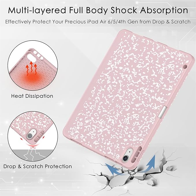 Soke Case for New iPad Air 11 Inch (M4/M3/M2, 2026-2024), iPad Air 5th/4th Generation 10.9 Inch (2020-2022) with Pencil Holder, Soft TPU Back Cover & Auto Sleep/Wake, Book Pink
