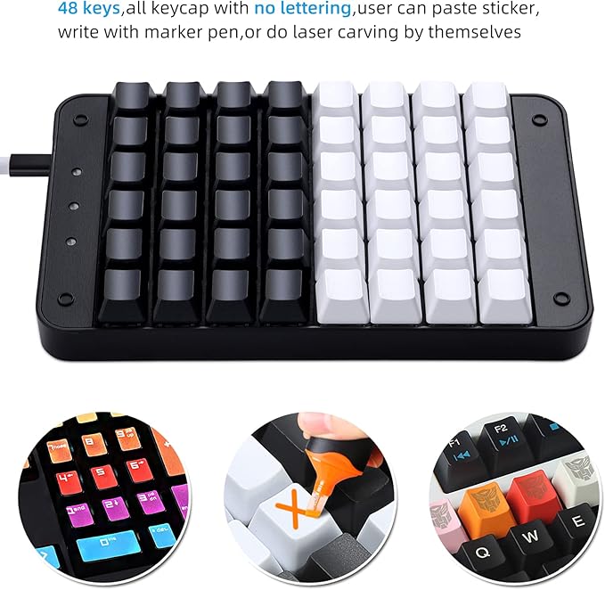 Koolertron One Handed Mechanical Gaming Keyboard, 48 Keys Fully Programmable Mini USB Macro Keyboard with Red Switch, for Gamers/Designers/Video Editor