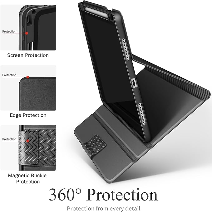 auaua Case for iPad Pro 11 Inch (M5/M4) 2025/2024, PU Leather Case with Pencil Holder, Supports Pencil Pro and Pencil(USB-C), Adjustable Angles, Auto Sleep/Wake (Grey)