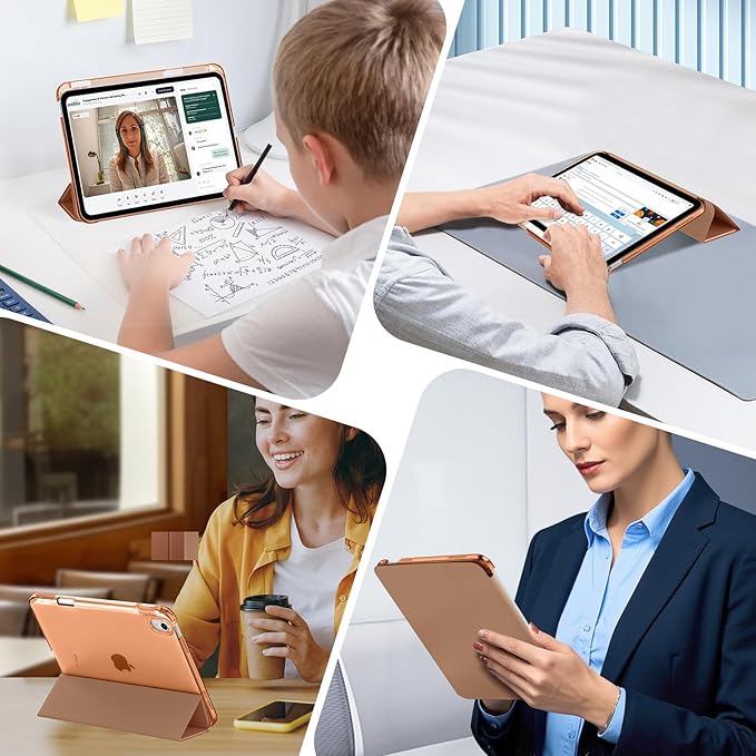 MoKo for iPad Air 11 inch Case (M4/M3/M2) 2026/2025/2024, iPad Air 5th/4th Gen 10.9 inch Case 2022/2020 with Pencil Holder, Slim Light Trifold Cover with Hard PC Translucent Back Shell, Brown