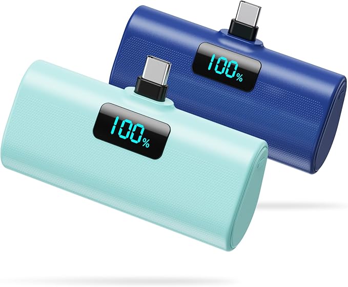 [2-Pack]Portable Charger for iPhone 16/15 Series,5200mAh PD USB C Power Bank Built-in USB-C Connector,Battery Pack Compatible with iPhone 16/16 Plus/16 Pro/16 Pro Max/15 Series,Android (Blue+Green)