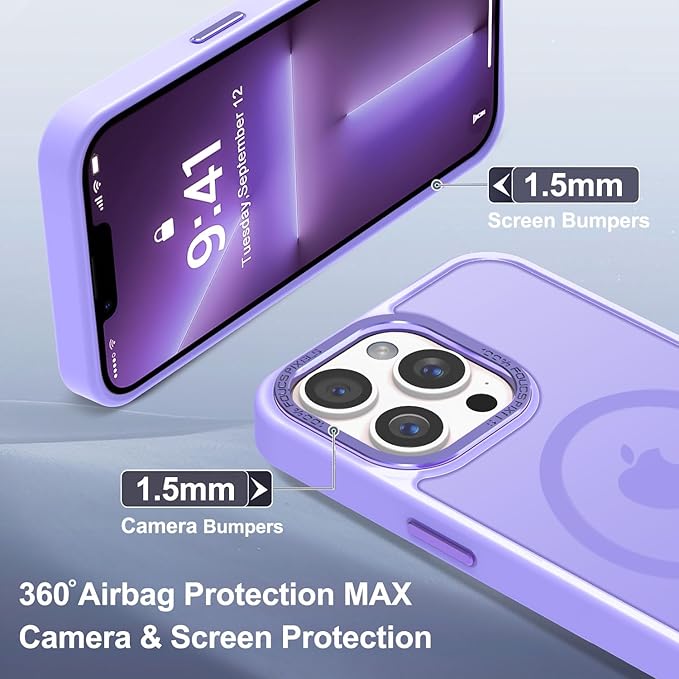 Newfuture Designed for iPhone 13 Pro Max Case with Magnetic [13 FT Military Drop Protection] [Compatible with Magsafe] Slim Translucent Matte Shockproof with Anti-Fingerprint Phone Case, Lilac Purple