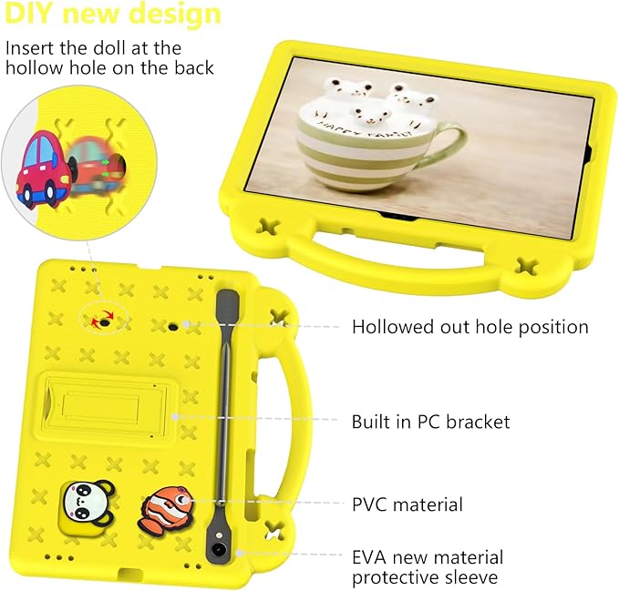 AKABEILA Compatible with Samsung Galaxy Tab S10 FE 2025 Tablet Case, Kids Friendly Universal Lightweight Shockproof Protective Case with Shoulder Strap & Stand Handle Yellow