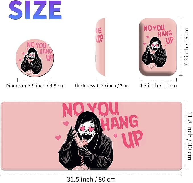 Large Mouse Pad Set, Desk Mat + Elbow Rest Pad + Coaster, Easy Typing Pain Relief, Ergonomic Arm Rest Pad with Memory Foam, Extended Desk Pad Anti-Slip Rubber Base for Office Home, Pink Ghostface