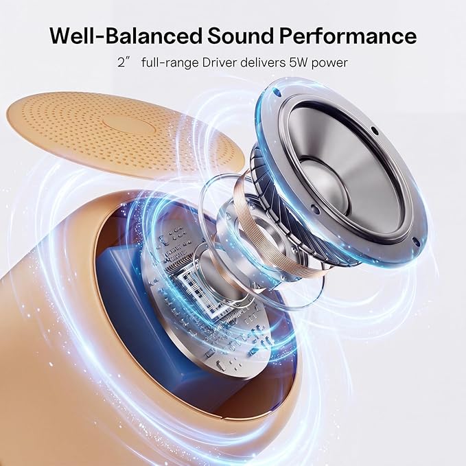 Bobtot Portable Bluetooth Speakers with Strap Easy to Carry, Wireless Waterproof Mini Speaker with Loud Stereo Sound, 20 Hours Playtime, Rechargeable Battery, Built-in Microphone, Orange