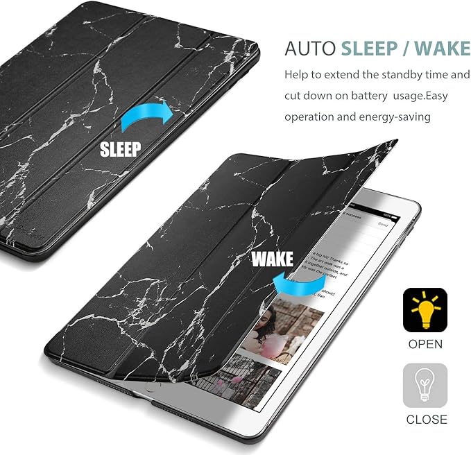 ProCase Smart Case for iPad 9.7 Inch iPad 6th/5th Generation 2018 2017(Model: A1893 A1954 A1822 A1823), Ultra Slim Lightweight Stand Cover with Translucent Frosted Back -Blackmarble