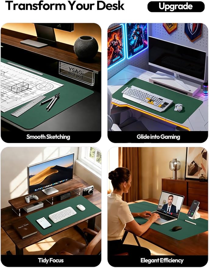 YSAGi Leather Desk Pad Protector, Office Desk Mat, Large Mouse Pad, Non-Slip PU Leather Desk Blotter, Laptop Desk Pad, Waterproof Desk Writing Pad for Office and Home (Seafoam Green, 35.4" x 17")