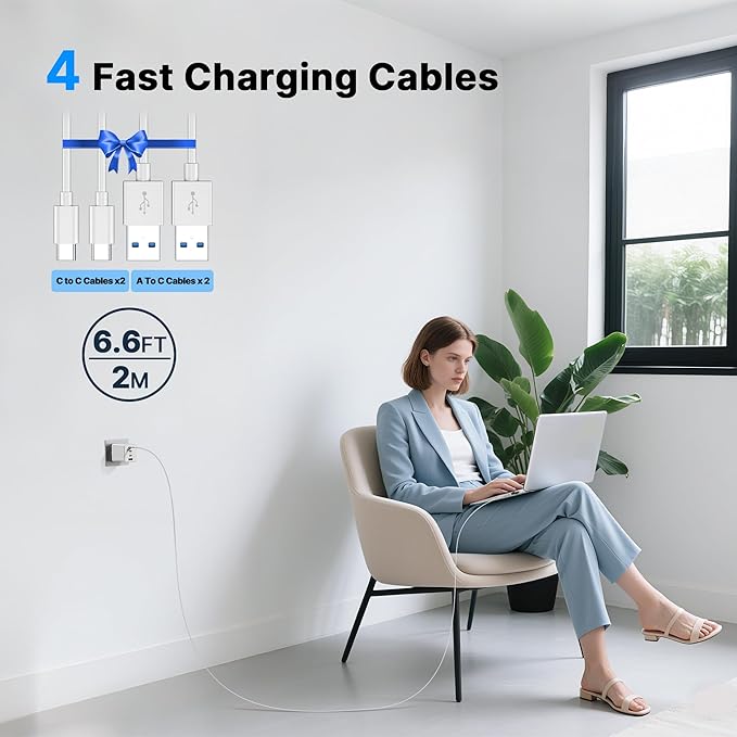 2 Pack 200W USB C Charger Block, Adapter for iPhone 17/16/15 Pro Max Charger Fast Charging, Foldable 4-Port GaN5 Fast Charging Block, Dual 65W Laptop Super Fast Charger Type C for MacBook Pro/Air iPad