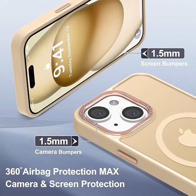 Newfuture Magnetic for iPhone 15 Case [Compatible with Magsafe] [Military Grade Drop Protection] Translucent Matte Anti-Fingerprint Shockproof Phone Case for iPhone 15 6.1 inch, Creamy Yellow