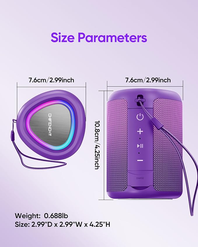 Portable Bluetooth Speaker Beach Essentials: Powerful Crystal Clear Sound/Dynamic Light/IPX5 Waterproof/All Day Playtime/Wireless BT 5.3/TWS Paring, Dad Gifts, Outdoor|Travel|Camping|Pool Accessories