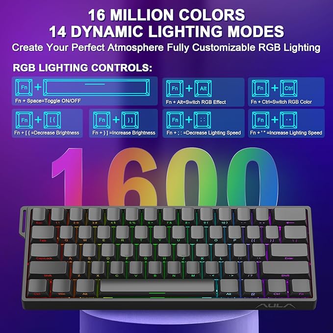 Aula WIN60 HE 60% Mechanical Keyboard Wired, Hall Effect Gaming Keyboard Magnetic Switch Hot Swappable, Adjustable Actuation Rapid Trigger Mode 8000Hz Polling Rate, RGB Keyboard 60 Percent Design