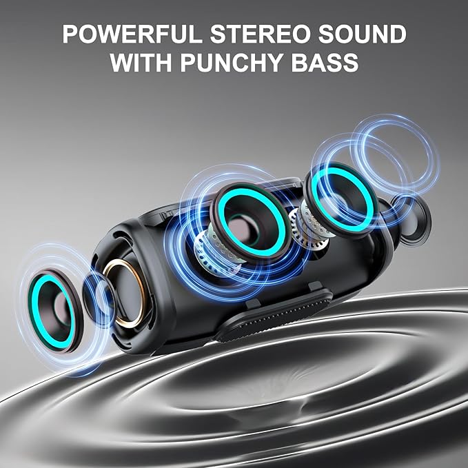 Bluetooth Speaker 6000mAh, 36H Playtime BT5.4 Portable Wireless Speaker with 24W Loud Stereo Sound, IP6 Waterproof, Portable Speaker with RGB Multi-Color Rhythm Lights for Outdoor/Home/Party as Gift