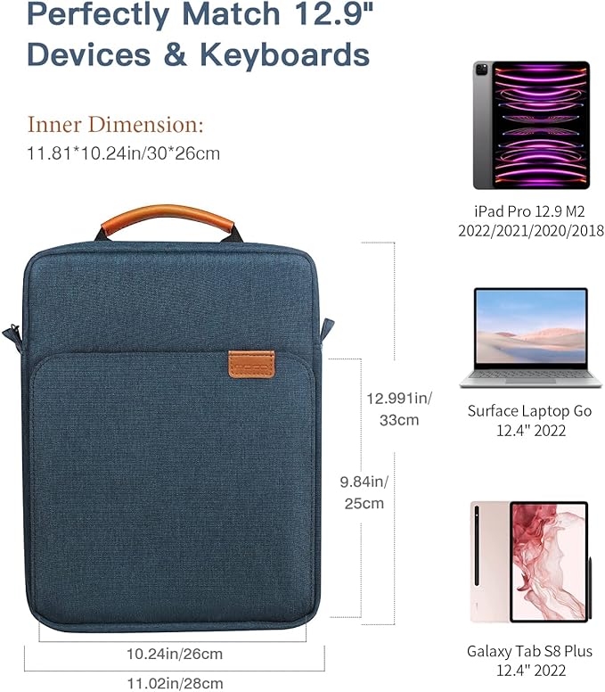 MoKo 13 Inch Tablet Sleeve Bag, Fits with 13 Inch New iPad Pro M5 & Air M4/M3, iPad Pro 12.9 M2&M1,Surface Laptop Go 12.4,Galaxy Tab S8+/S9+ 12.4,Handle Carrying Case with Shoulder Strap, Indigo