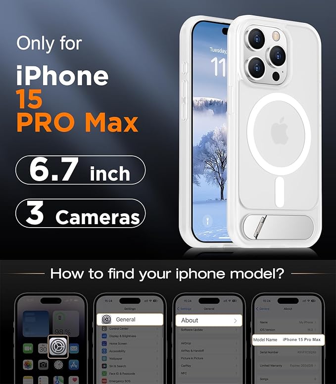 Magnetic Compatible with iPhone 15 Pro Max Case, [Built-in Invisible Kickstand][Compatible with MagSafe][Military Grade Shockproof] Slim Translucent Matte Phone Case for iPhone 15 Pro Max 6.7"