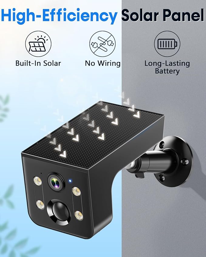 Thybro Solar Powered Camera Outdoor 2 Pack: AI Motion Detection 2K Outdoor Camera Wireless - Long Battery Life for Home & Business Monitoring(Black)