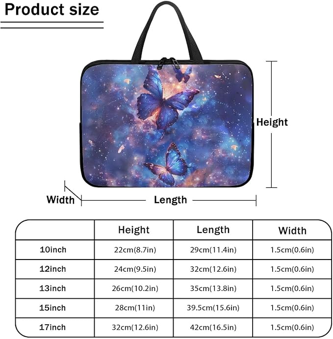 Galaxy Butterfly 15 Inch Laptop Bag Handle Chromebook Case Sleeve Computer Protect Pouch Holder Notebook Sleeve Neoprene Chromebook Cover Soft Carrying Travel Case for Women