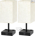 Bedside Table Lamps Set of 2 - Touch Nightstand Lamp for Bedroom with USB C+A Charging Ports & AC Outlets, 3-Way Dimmable Desk Lamp Flaxen Fabric Shade for Living Room Office(Bulb Included)