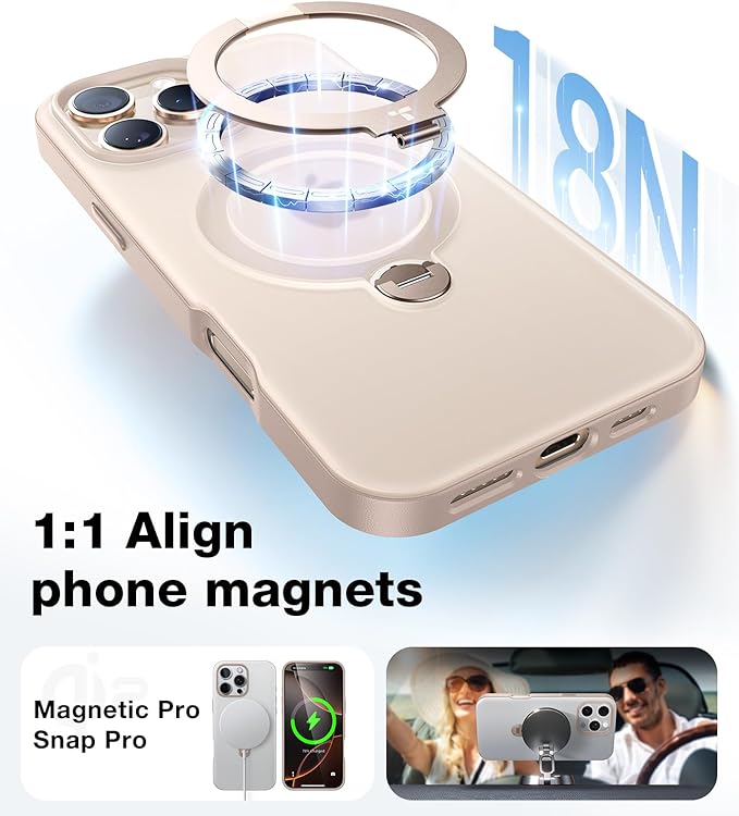TORRAS 360 Spin Magnetic Stand for iPhone 16 Pro Max Case, Fit for MagSafe, Military Grade Protective Ostand Case for 16 Pro Max Phone Case with Stand Rotatable, Desert Pink 6.9 inch