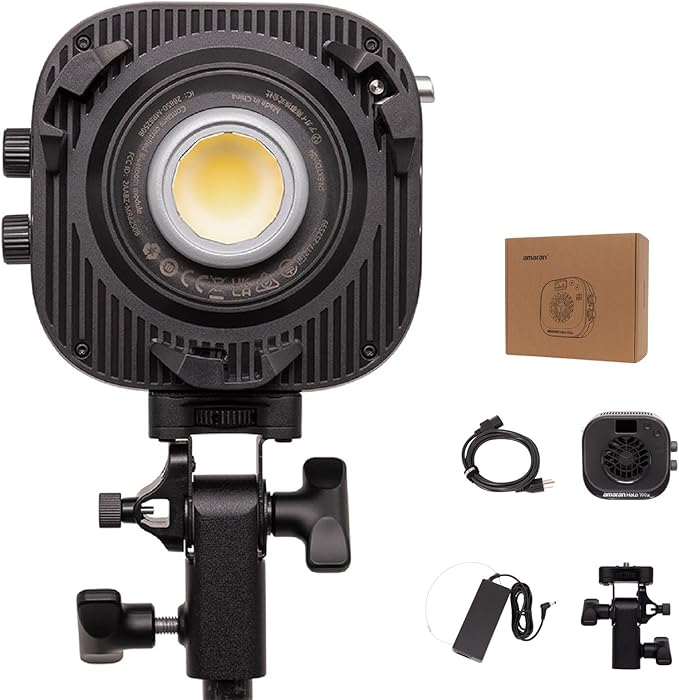 Amaran Halo 100x 100W Bi-Color COB Monolight – 4,890 Lux, CCT 2,700K -6,500K,CRI 96+, 28dBA Quiet,Dual AC/USB-C Power,App Control, Bowens Mount Continuous Light for Studio/Streaming/Location Shooting