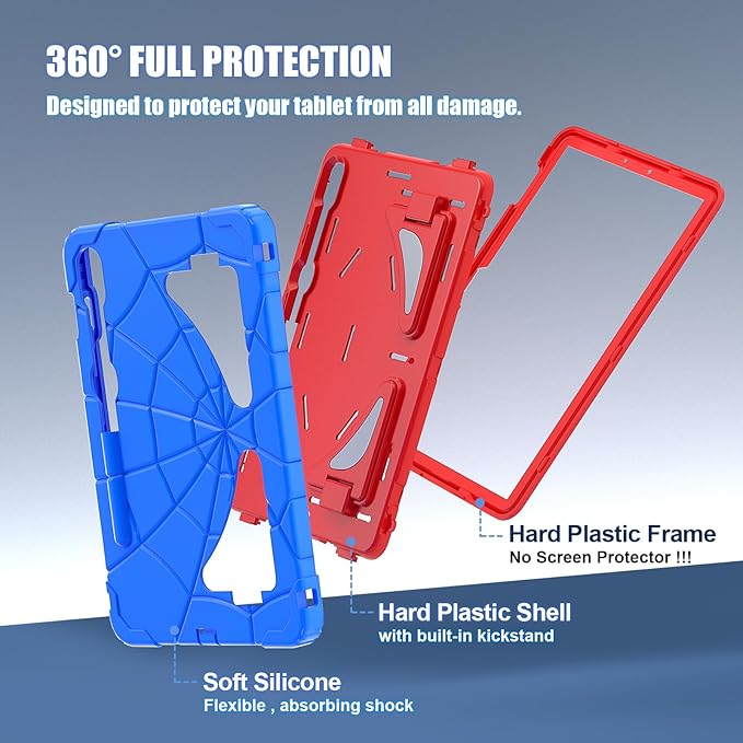 AKABEILA Compatible with Samsung Galaxy Tab S10 FE 2025/Tab S10 Lite 2025 Tablet Case，Lightweight Shockproof Rugged Protective Cover with Kickstand for Kids Children Boys Babies Blue Red