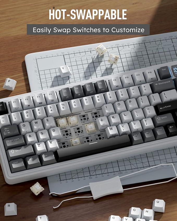 RK ROYAL KLUDGE M100 Wireless Mechanical Keyboard w/Screen & Dual Knobs, Tri-Mode Gasket Mount Gaming Keyboard with Number Pad, Hot Swappable Cream Switch, White