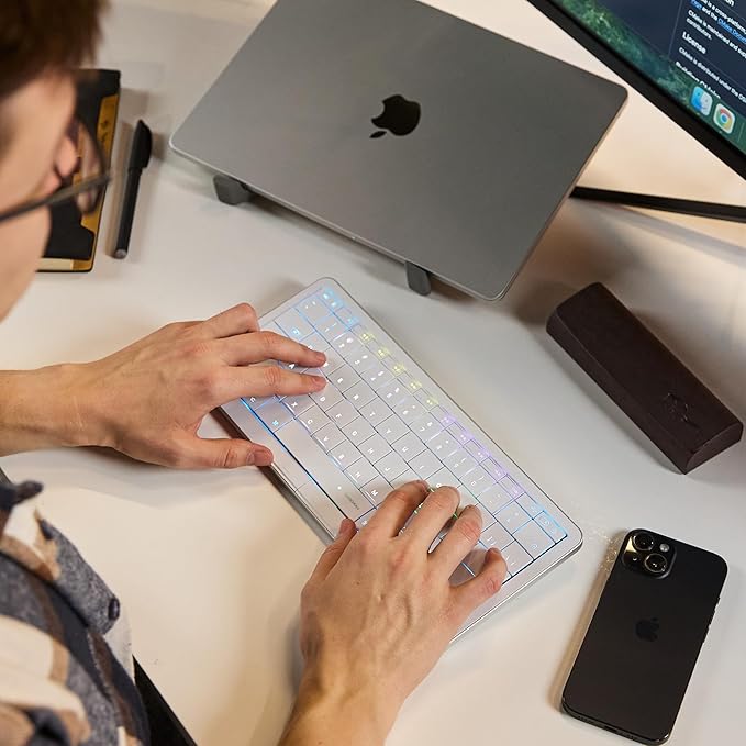 CLVX S Mac | Touch On Keys & Gestures AI Keyboard | Bluetooth & USB-C | Low Profile Silent Scissor Keys | Interactive RGB | Aluminum Chassis | Compatible with Mac/iPad/AppleTV/VisionPro