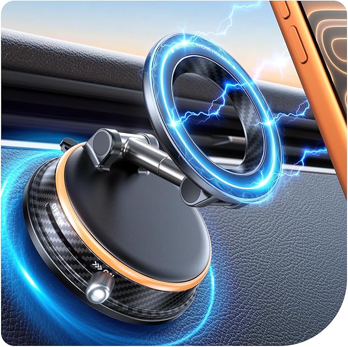 Upgraded Car Phone Holder for Magsafe [108+LBS Strongest Suction & 3000gf Magnetic] Vacuum Magnetic Phone Holders for Your Car 360° Adjustable Car Phone Mount for iPhone & Android Light Black