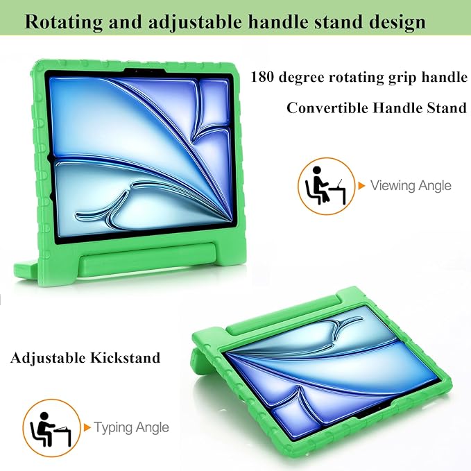 Kids Case for iPad Air 11-inch M3/M2 & iPad Pro 11 inch Case M5/M4 (2025/2024) with Pencil Holder/Kickstand Lightweight Convertible Handle Stand EVA Shockproof Rugged Protective Cover, Black