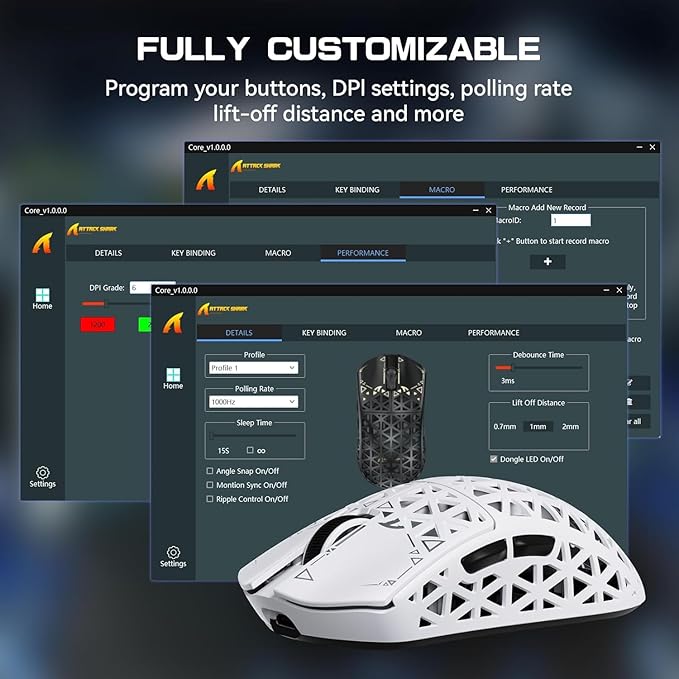 ATTACK SHARK R5 Ultra Wireless Gaming Mouse,39g Superlight Carbon Fiber Hollowed-Out,PAW3950MAX Optical Sensor Nordic 52840 MCU 8K Polling 42K DPI,BT/2.4G/USB-C Mice with Coiled Cable for PC/Mac-White