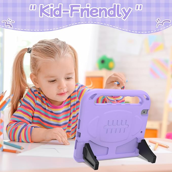 BMOUO Kids Case for iPad 5th/6th Generation, iPad 9.7 2018/2017 Case with Screen Protector, Shockproof iPad Air 2 Case with Handle Stand, Light Purple