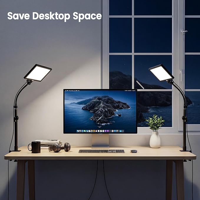 2 Packs LED Video Key Light,Streaming Light Dimmable Bi-Color 3200-5600k Video Conference Lighting with Gooseneck Tubes Desk Panel Lights for Podcast/Streaming/Gaming/Zoom Call/Broadcast/YouTube