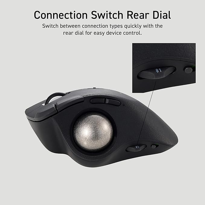 ELECOM IST PRO Trackball Mouse, 6 Device Connection, 3 Way Connectivity, Bluetooth 5.3, Wireless 2.4GHz, Wired, 12,000 DPI Sensor, 36mm Ergonomic, 10 Custom Buttons, Silent Click, Swappable Bearings
