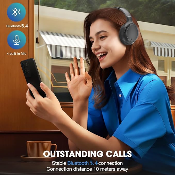 INFURTURE H1 Plus Active Noise Cancelling Headphones with EQ Mode, Bluetooth5.4 & 3.5mm Jack,Wireless Over Ear Bluetooth Headphones, Deep Bass Headset, Low Latency, Memory Foam Ear Cups,90H Playtime