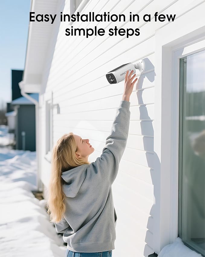 ARCCTV Solar Security Camera Outdoor Wireless, 4MP Battery Powered Home Surveillance Camera with Embedded Solar Panel, PIR Motion Sensor, 2.4G/5G Dual Band WiFi