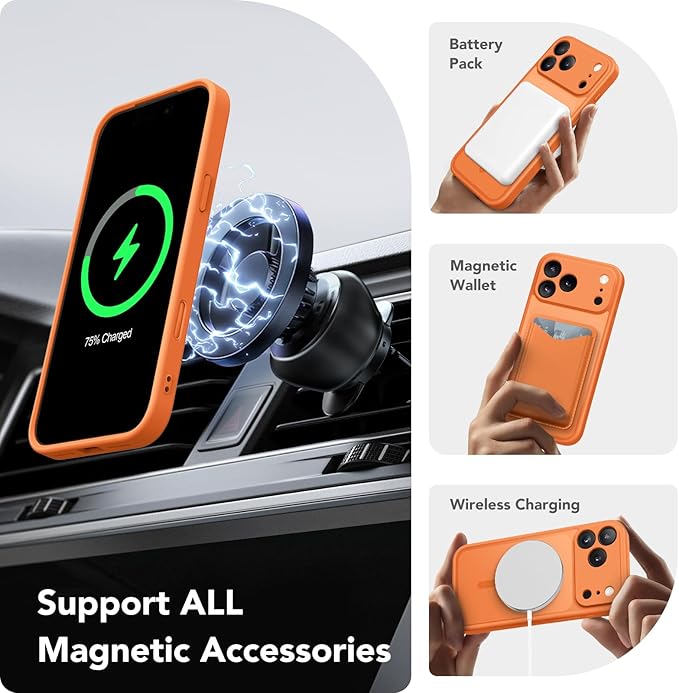 CAPRARO Magnetic for iPhone 17 Pro Max Case, Upgraded [Full Camera Protection] [Compatible with MagSafe] Protective Translucent Matte Women Girl Phone Case Cover, Cosmic Orange