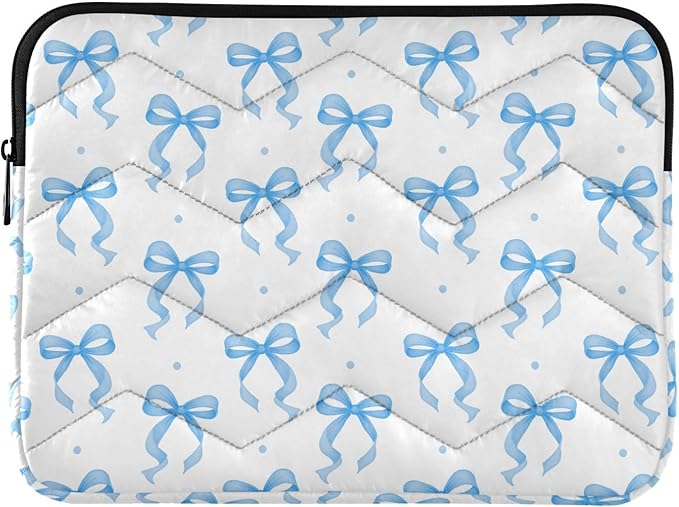 Laptop Case Sleeve, Blue Ribbon Bow Dots Pattern Shockproof Protective Computer Carrying Cover, Briefcase Handbags 13-13.3inch Laptop Sleeve Bag