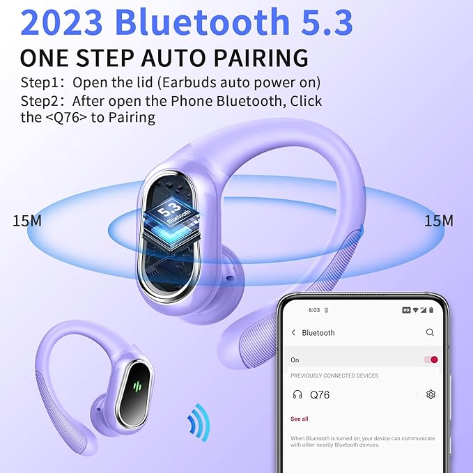 Wireless Earbuds, 2026 Bluetooth 5.4 Headphones Sport, 50Hrs HiFi Stereo Deep Bass Over-Ear buds with ENC Noise Cancelling Mic, IP7 Waterproof & LED Display Earphones with Earhooks for Workout/Running