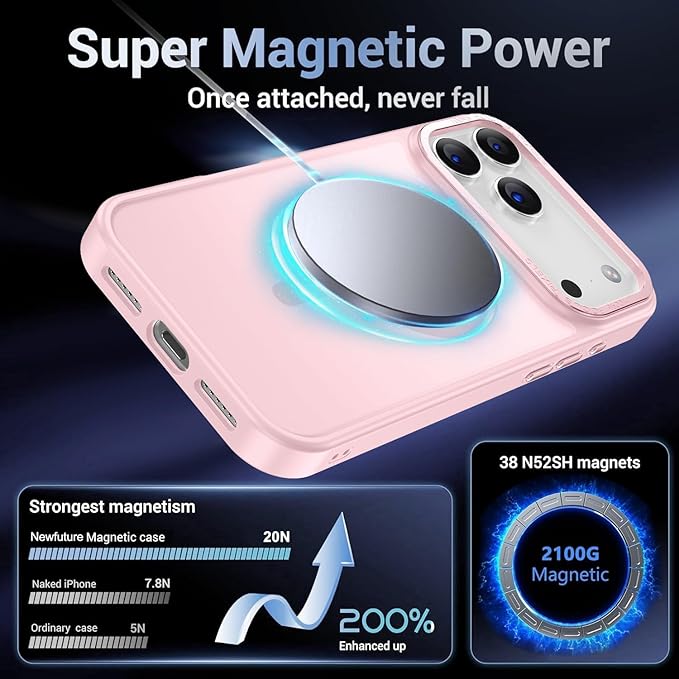 Newfuture Magnetic for iPhone 17 Pro Max Case [Compatible with Magsafe] [Military Grade Drop Protection] Translucent Matte Anti-Scratch Shockproof Protective Phone Cover 6.9 Inch, Pink Sand